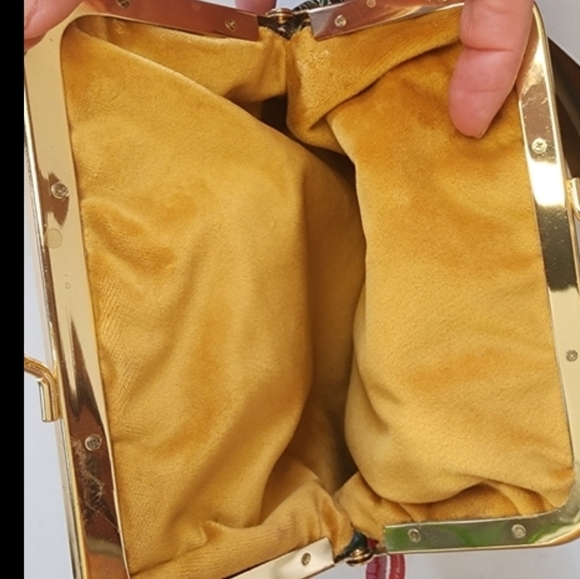 My Vintage Thimble bag fabric clutch blue peacock and gold hardware half clutch - Picture 2 of 7